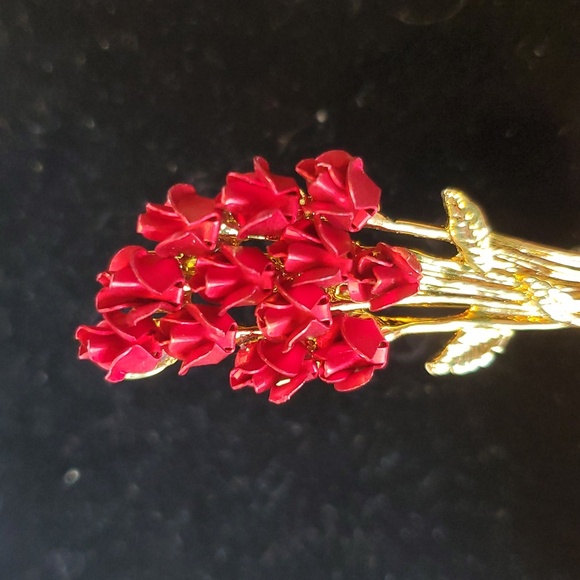 1960's Joseph Warner Rose Bouquet Goldtone Brooch marked W - Picture 5 of 7